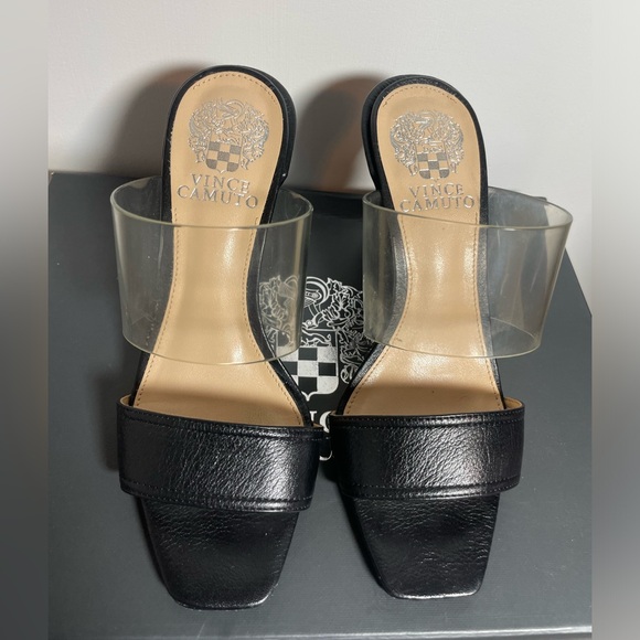 Vince Camuto Felima two strap wedge sandals clear lucite black leather size 5 - Picture 3 of 7